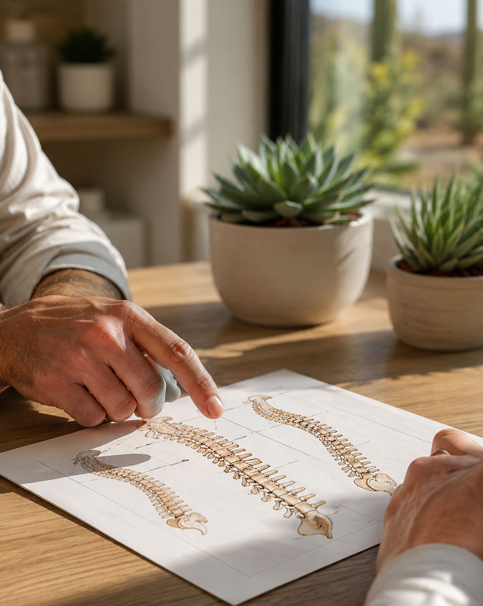 a-chiropractor's-and-a-patient's-—-reviewing-a-printed-treatment-plan