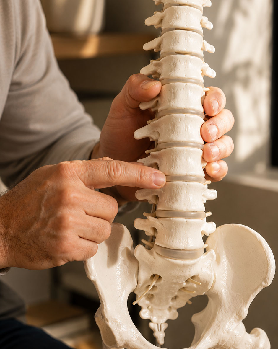 close-up-of-a-chiropractor's-hands-holding-a-simplified-anatomical-spine-model